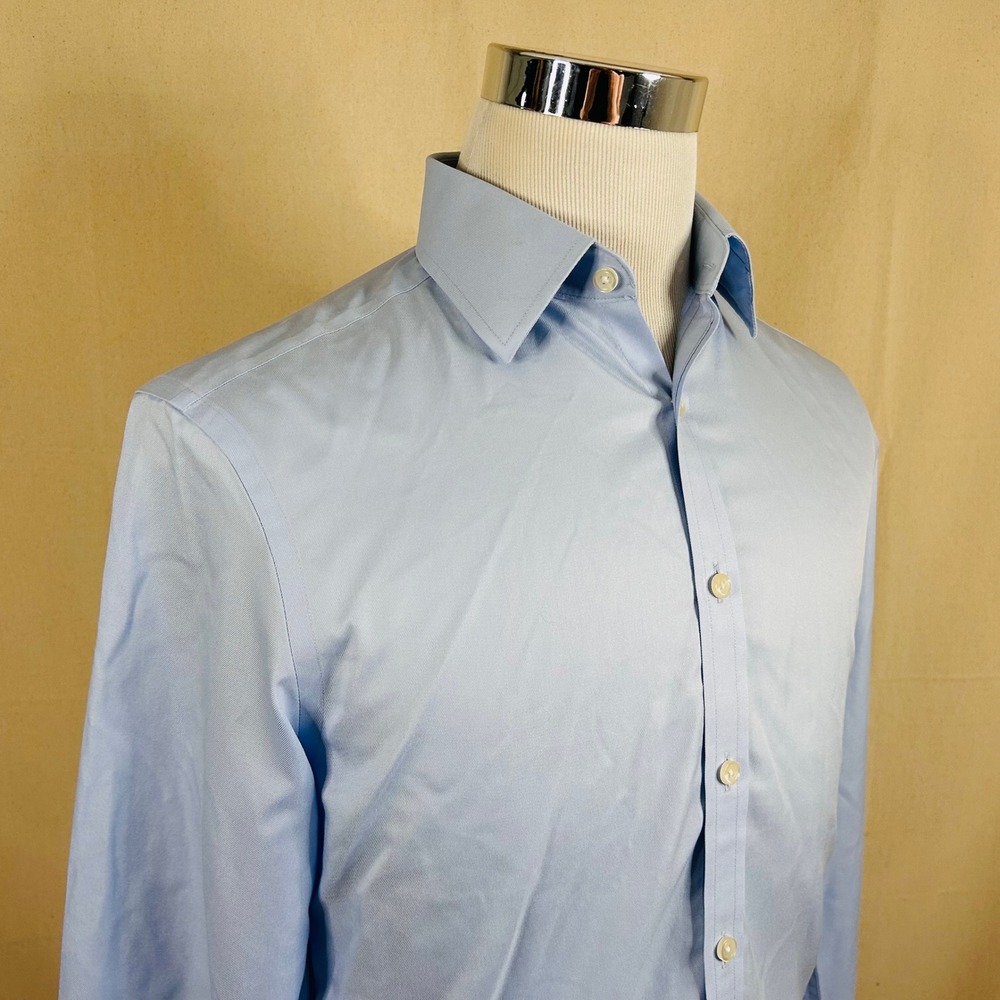 Charles Tyrwhitt 15.5 34 Extra Slim Fit Dress Shirt Light Blue Solid Cotton Mens